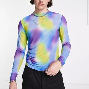 ASOS Muscle Long Sleeve Mesh T Shirt in Multi Color